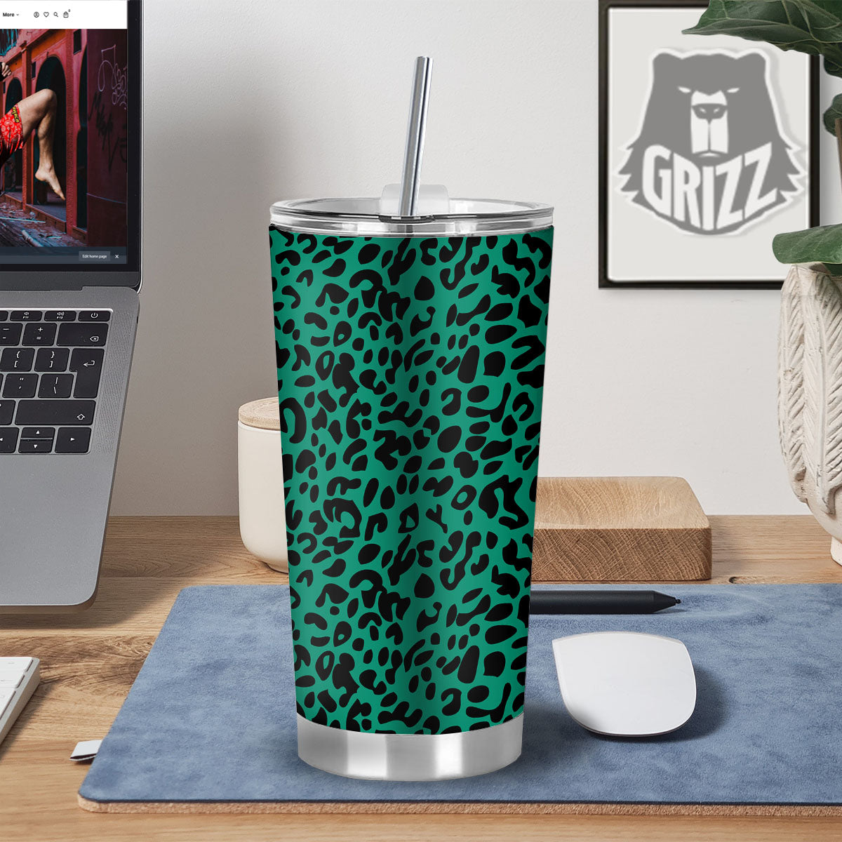 Leopard Green Print Tumbler-grizzshop