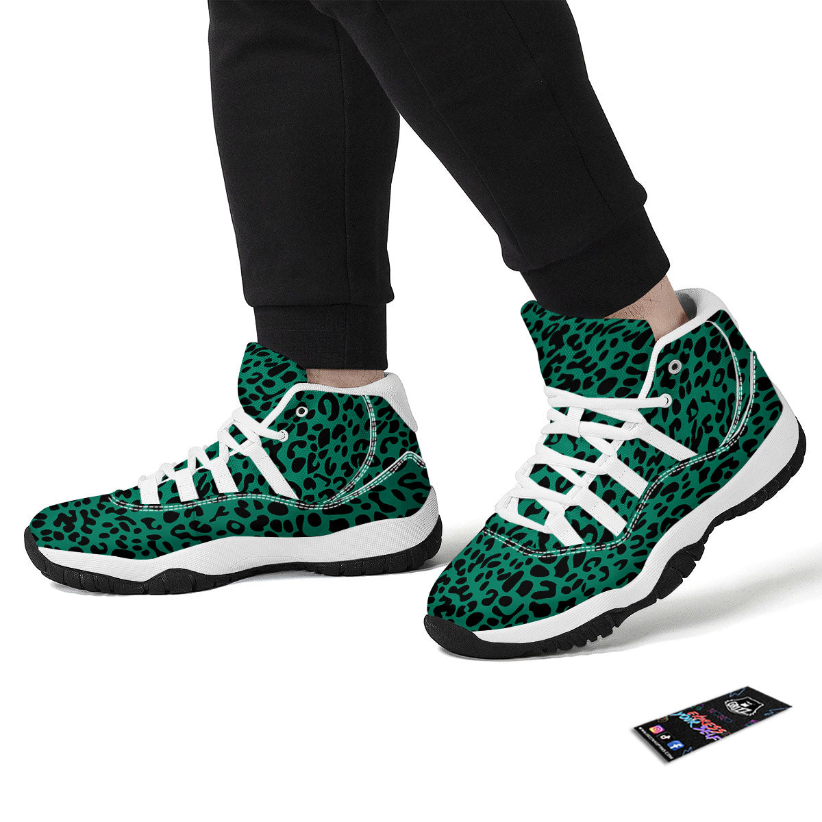 Leopard Green Print White Bball Shoes-grizzshop