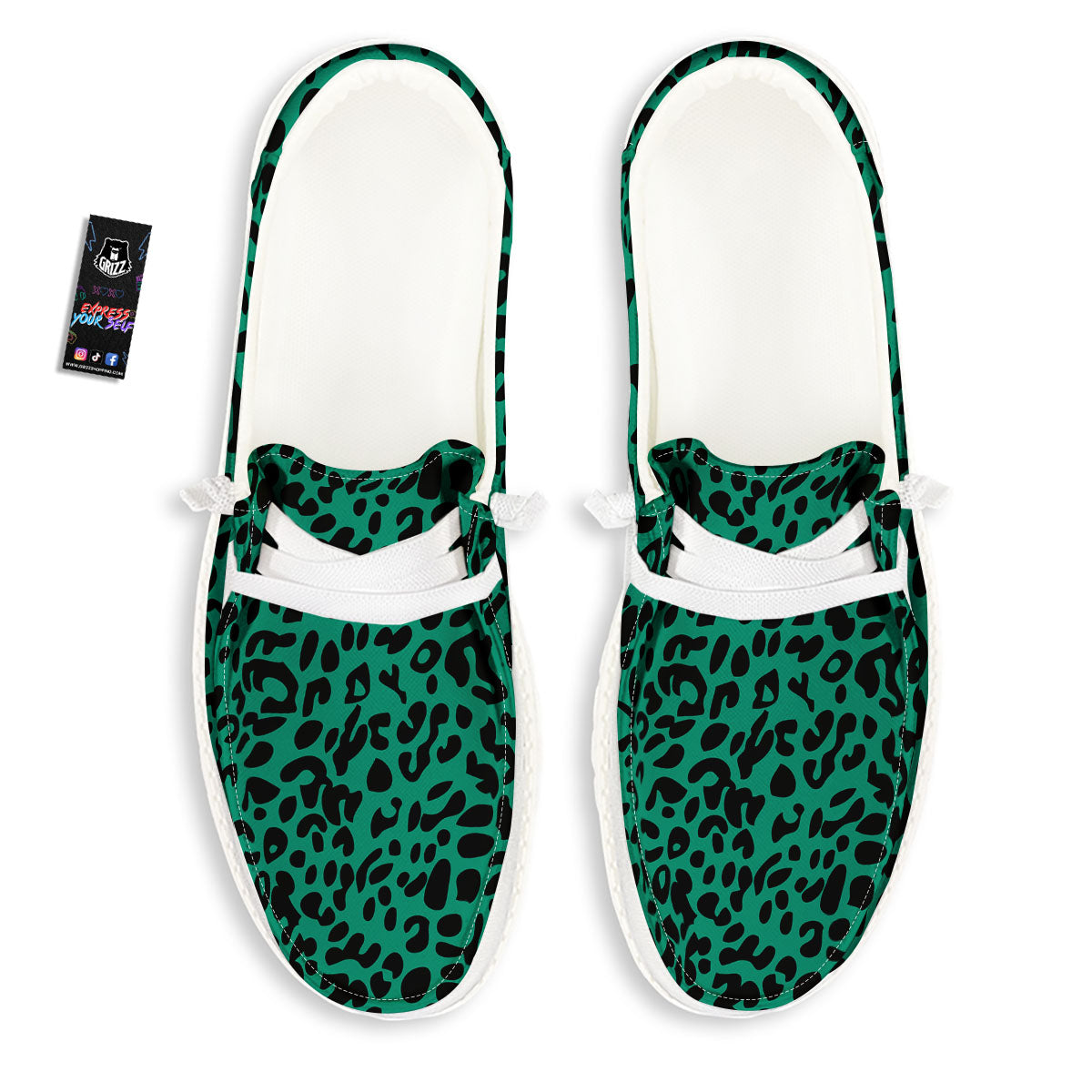Leopard Green Print White Loafers-grizzshop