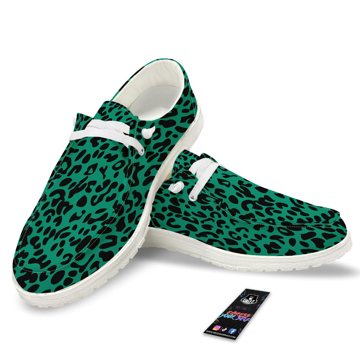 Leopard Green Print White Loafers-grizzshop