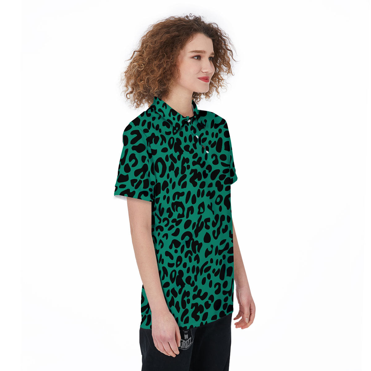 Leopard Green Print Women's Golf Shirts-grizzshop