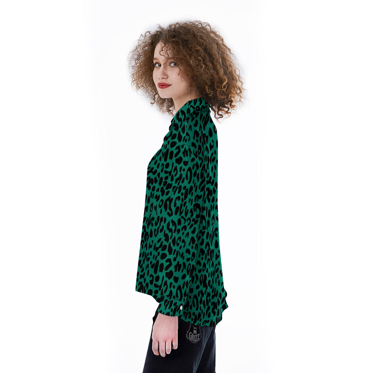 Leopard Green Print Women's Long Sleeve Shirts-grizzshop