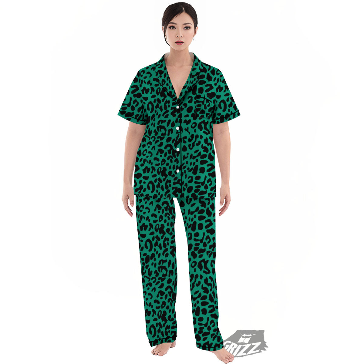 Leopard Green Print Women's Pajamas Set-grizzshop