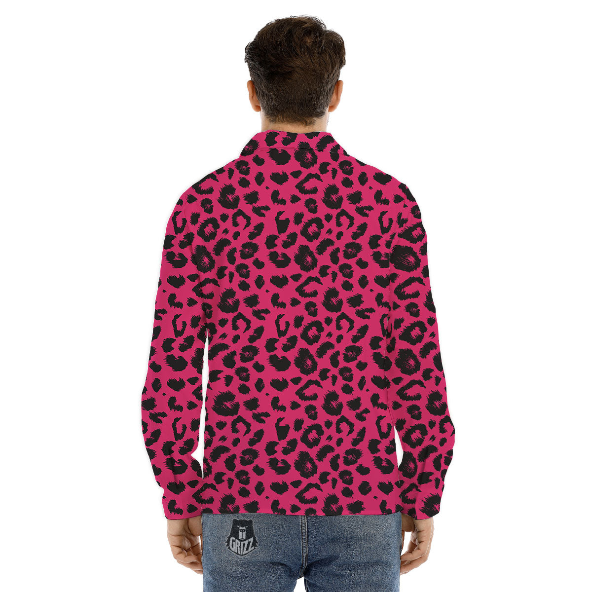 Leopard Hot Pink Print Men's Dress Shirts-grizzshop