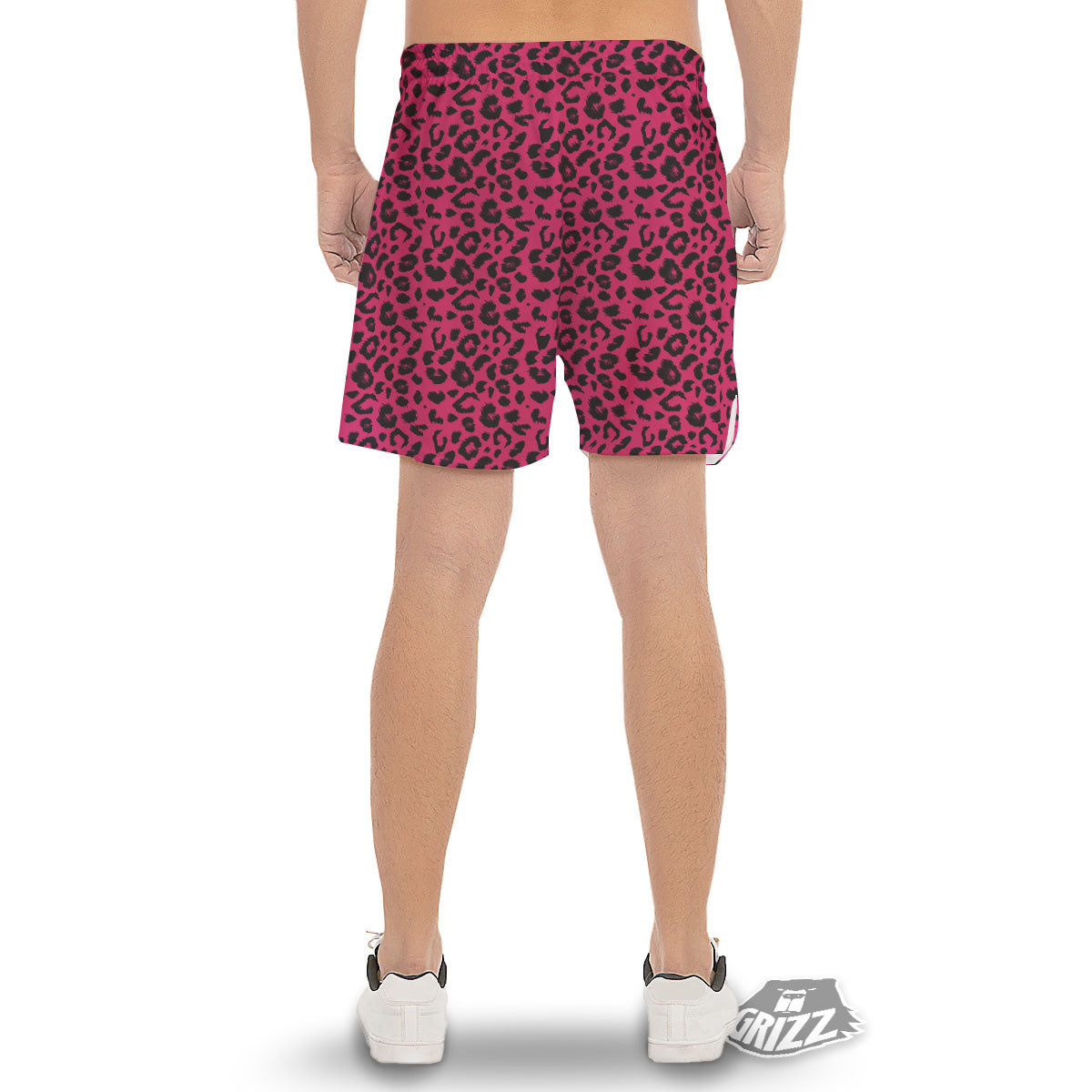 Leopard Hot Pink Print Men's Gym Shorts-grizzshop