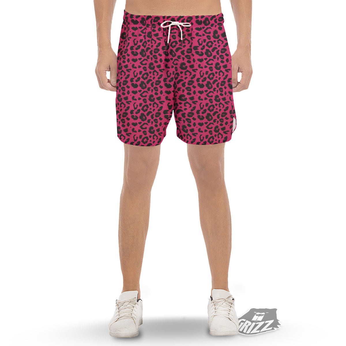 Leopard Hot Pink Print Men's Gym Shorts-grizzshop