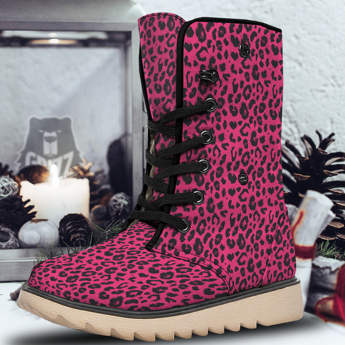 Leopard Hot Pink Print Snow Boots-grizzshop