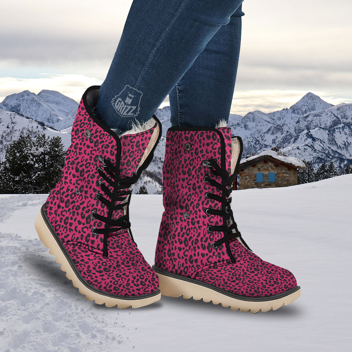Leopard Hot Pink Print Snow Boots-grizzshop