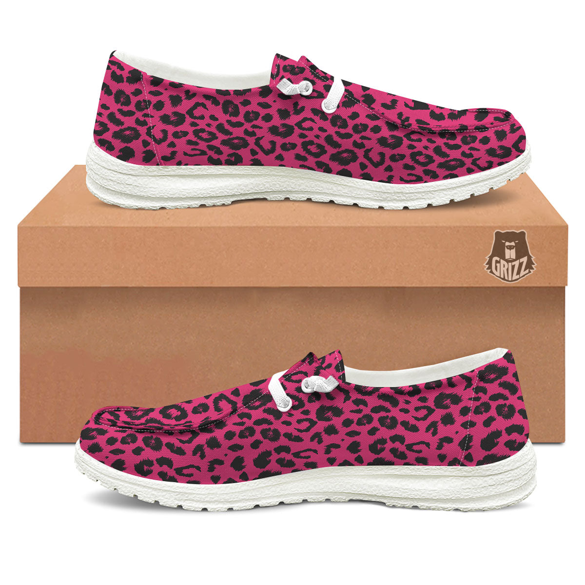 Leopard Hot Pink Print White Loafers-grizzshop