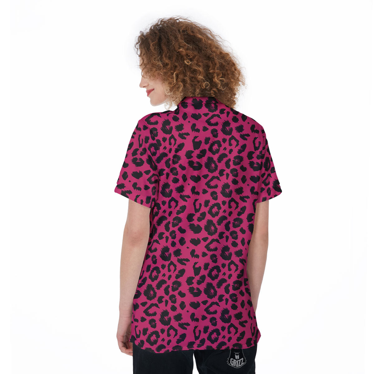 Leopard Hot Pink Print Women's Golf Shirts-grizzshop