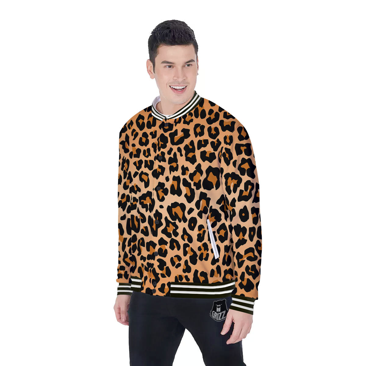 Leopard Orange Print Baseball Jacket-grizzshop
