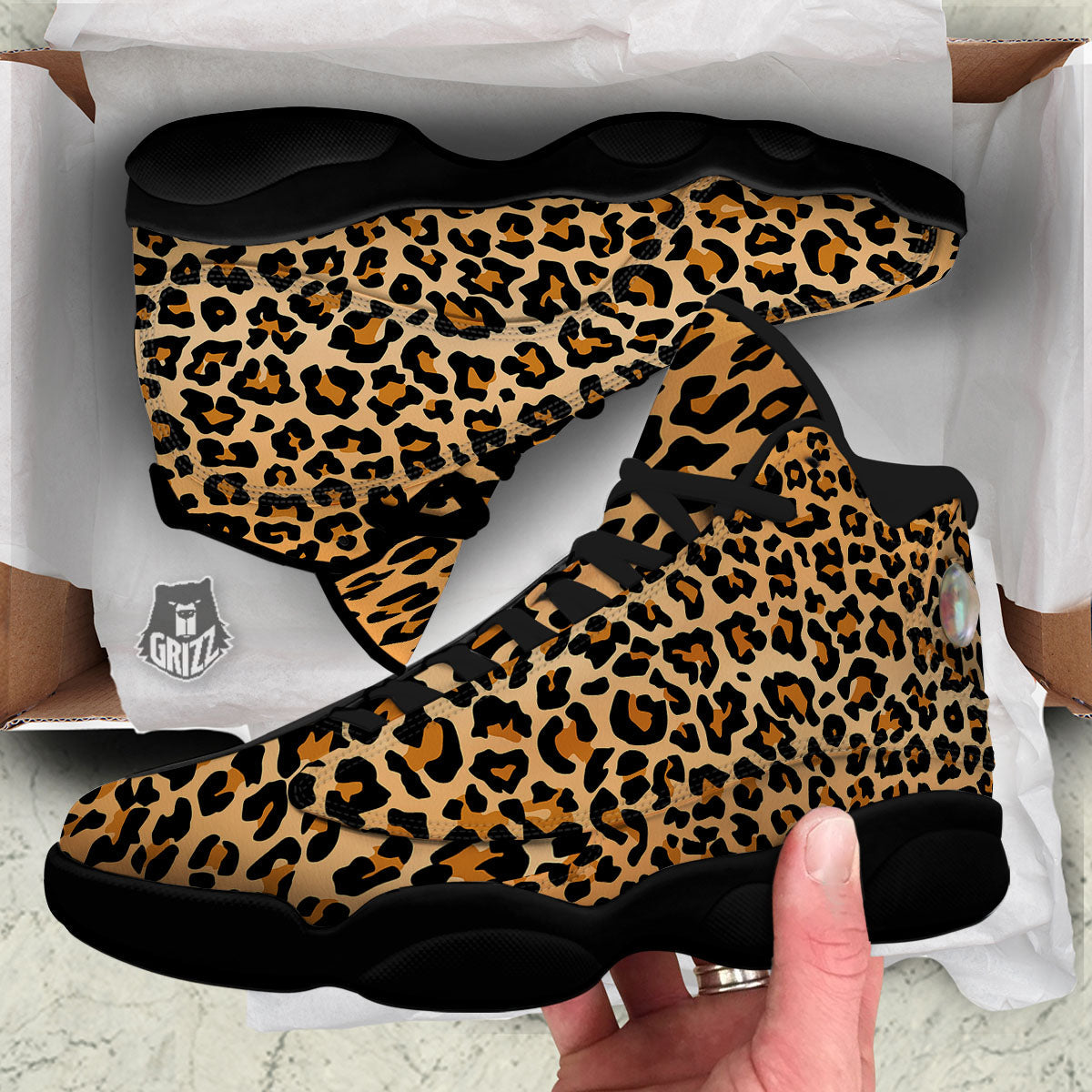 Leopard Orange Print Black Basketball Shoes-grizzshop