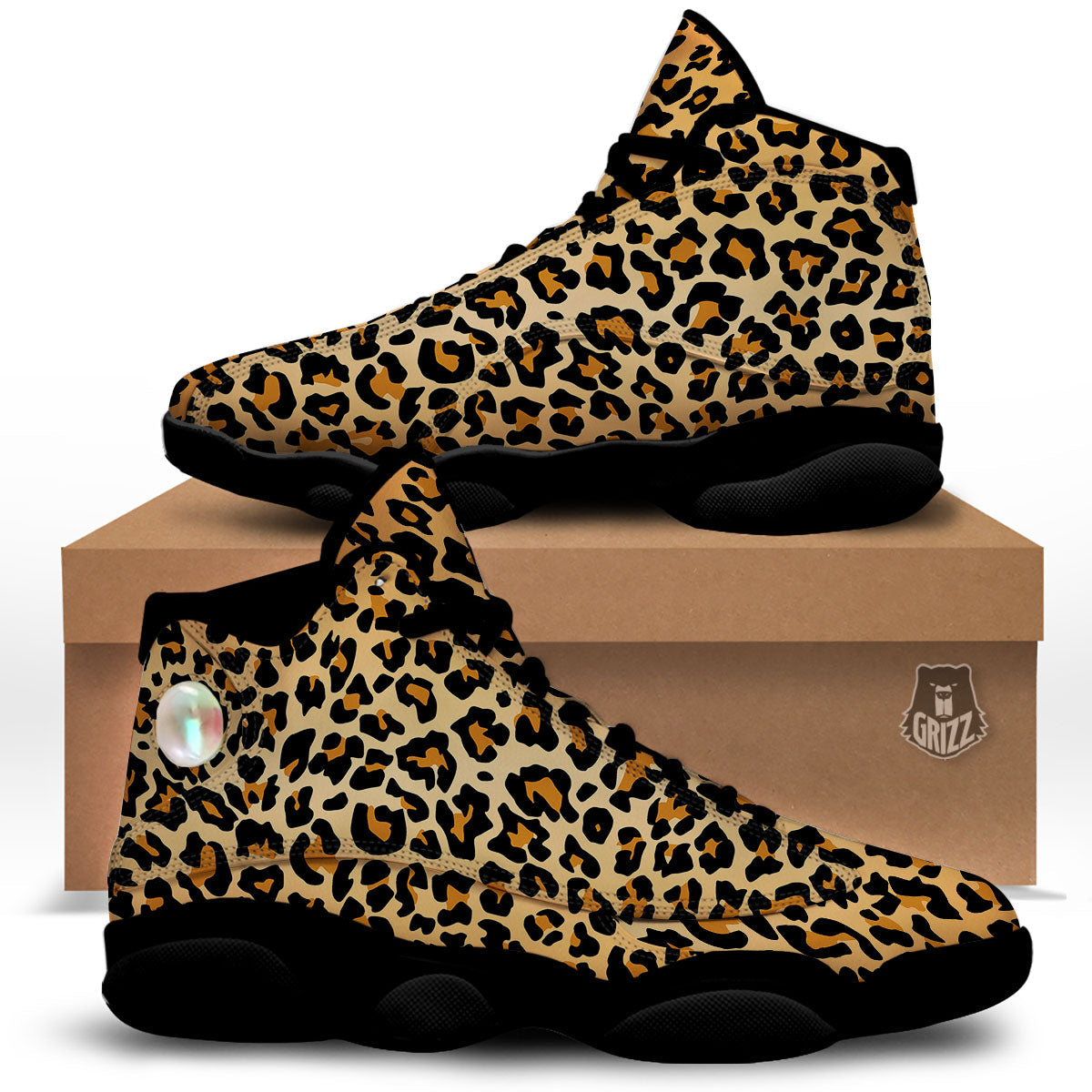 Leopard Orange Print Black Basketball Shoes-grizzshop