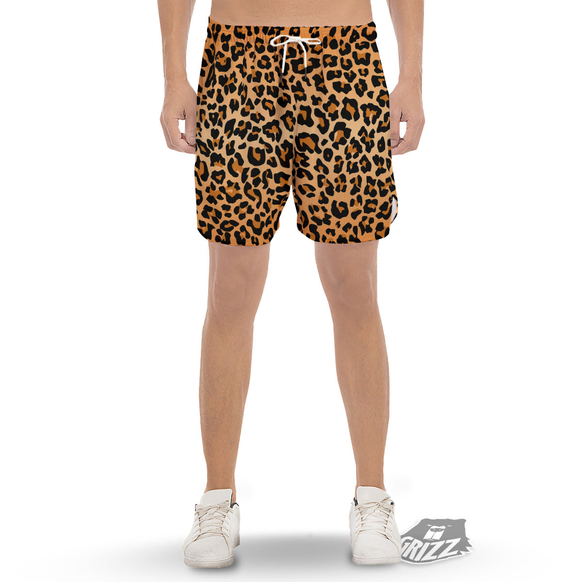 Leopard Orange Print Men's Gym Shorts-grizzshop