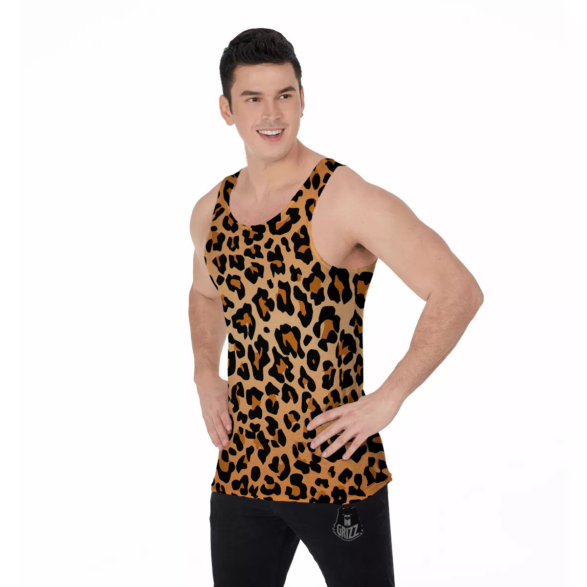 Leopard Orange Print Men's Tank Top-grizzshop