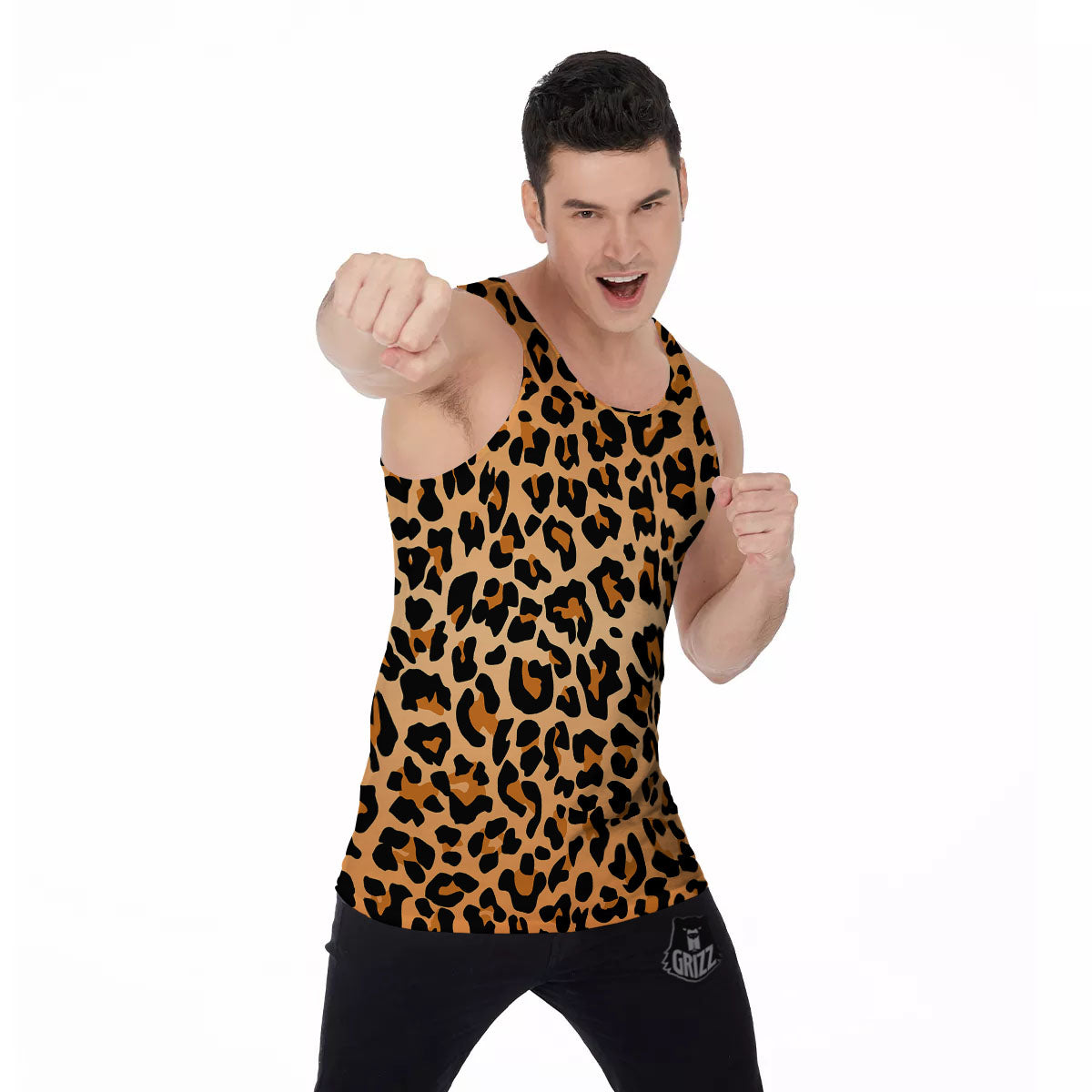 Leopard Orange Print Men's Tank Top-grizzshop