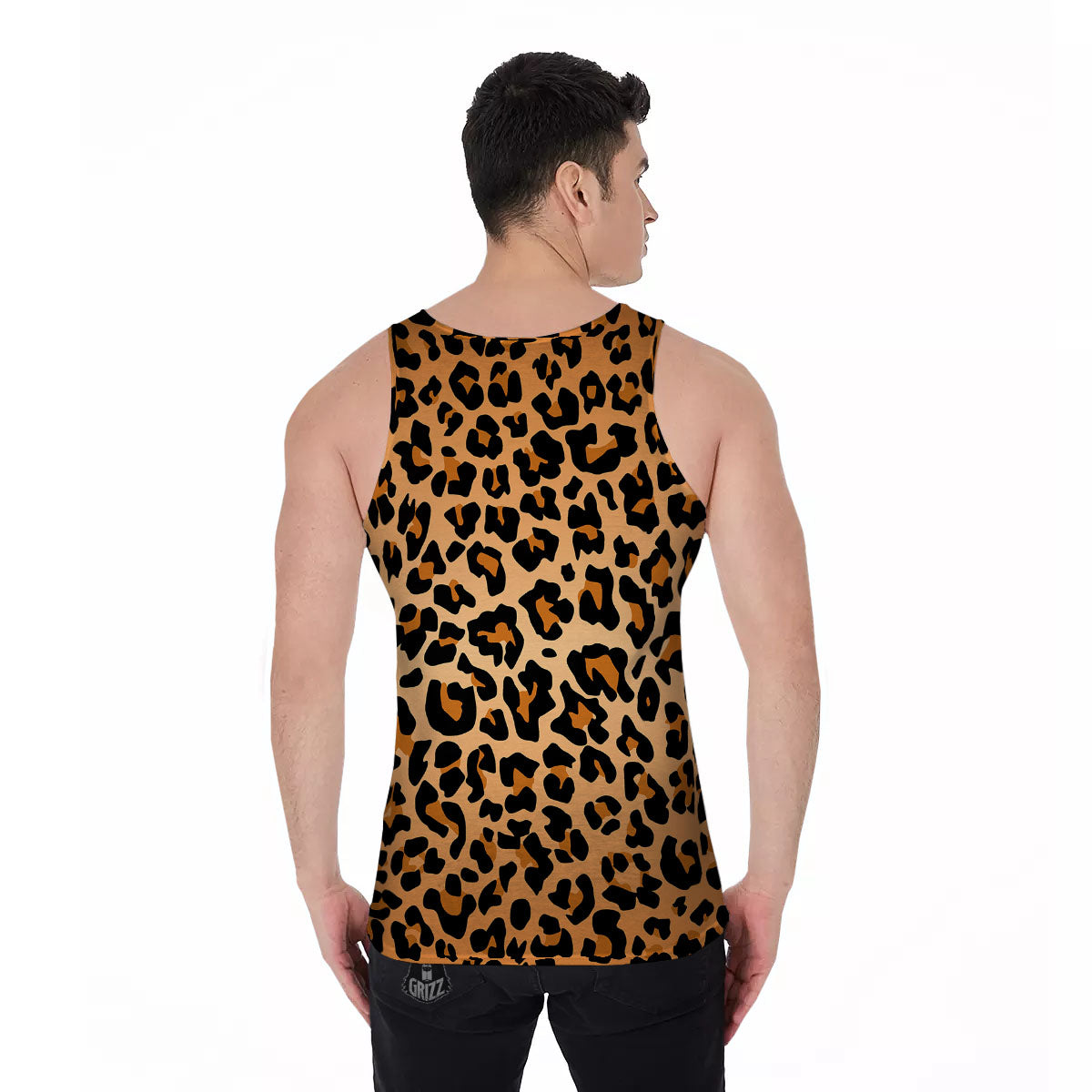Leopard Orange Print Men's Tank Top-grizzshop