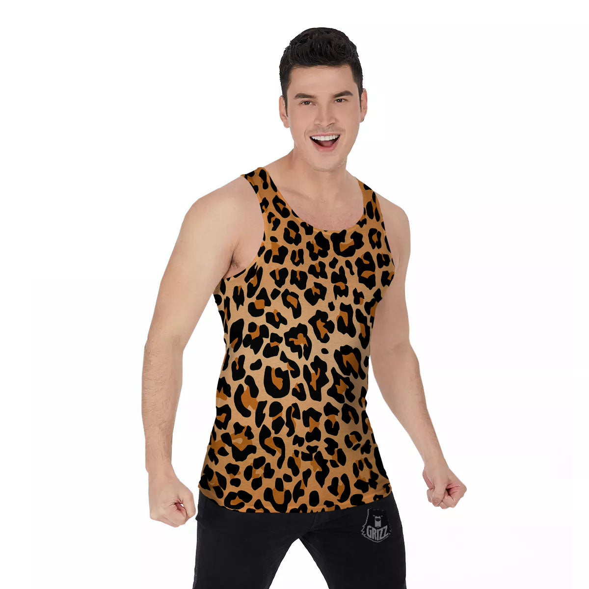 Leopard Orange Print Men's Tank Top-grizzshop