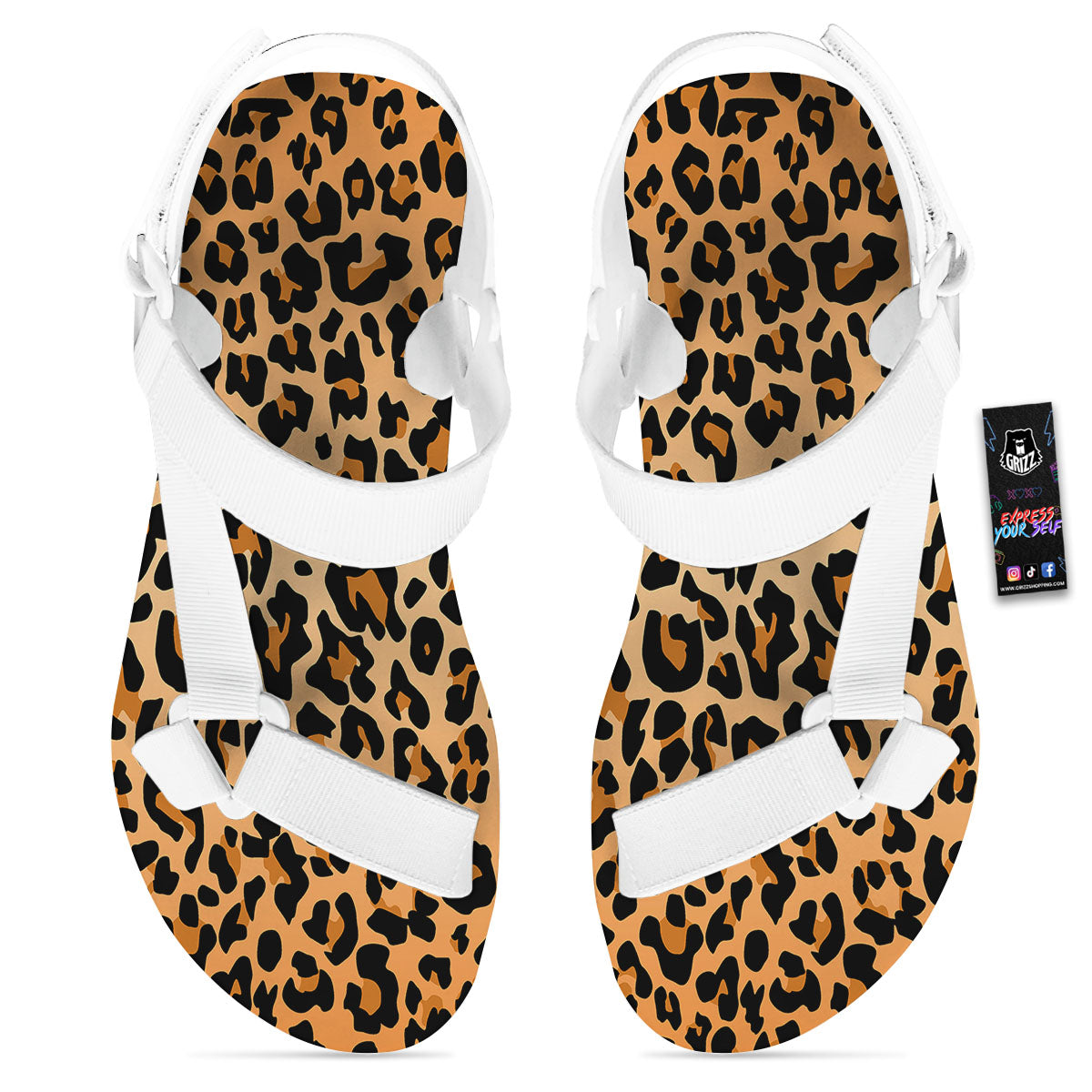 Leopard Orange Print White Open Toe Sandals-grizzshop