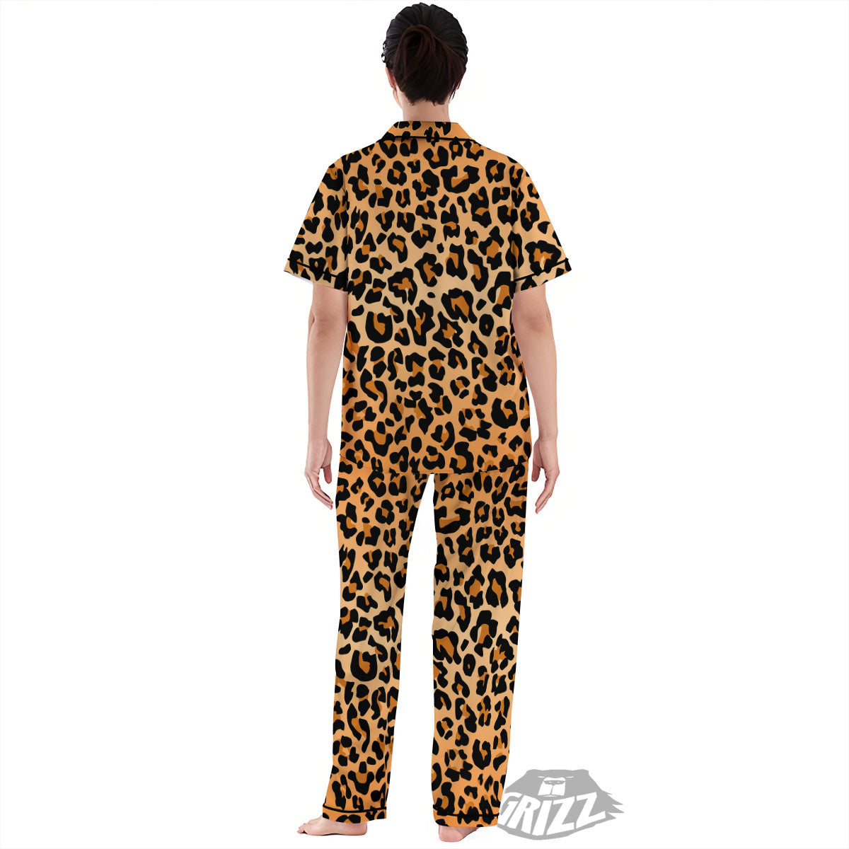 Leopard Orange Print Women's Pajamas Set-grizzshop