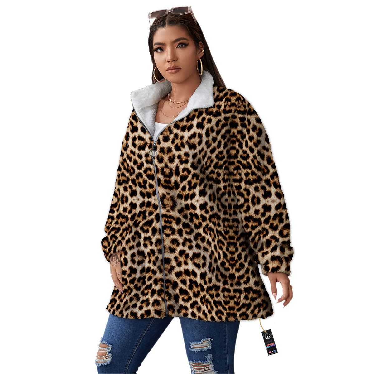 Leopard Pattern Women's Sherpa Jacket-grizzshop