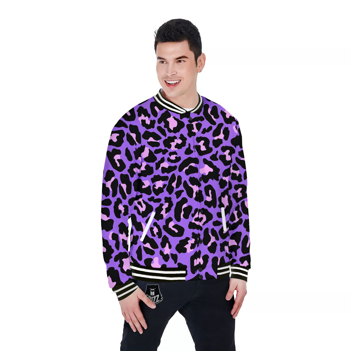 Leopard Pink And Purple Print Baseball Jacket-grizzshop