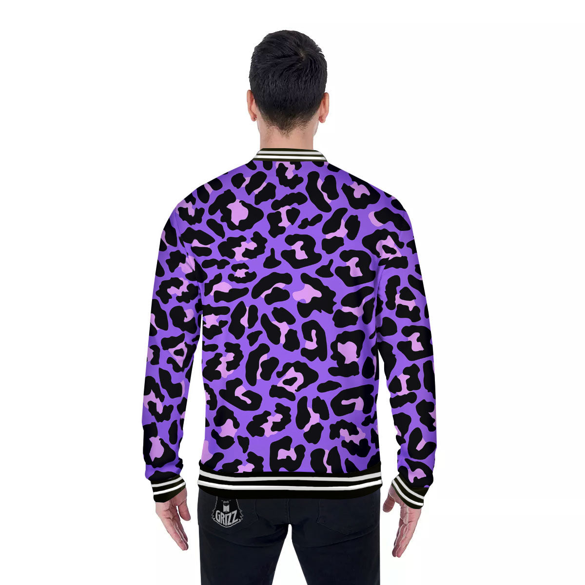 Leopard Pink And Purple Print Baseball Jacket-grizzshop