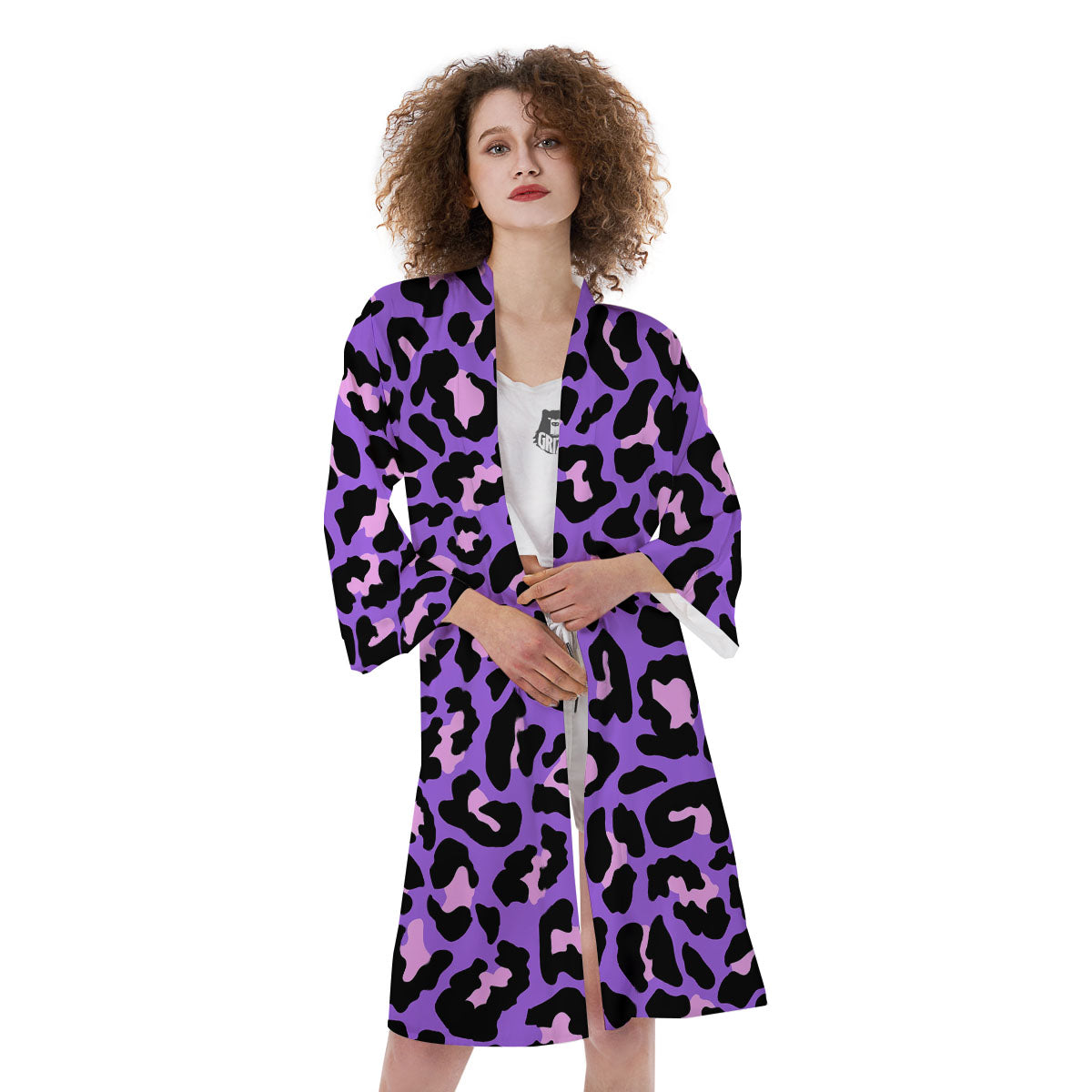 Leopard Pink And Purple Print Kimono-grizzshop