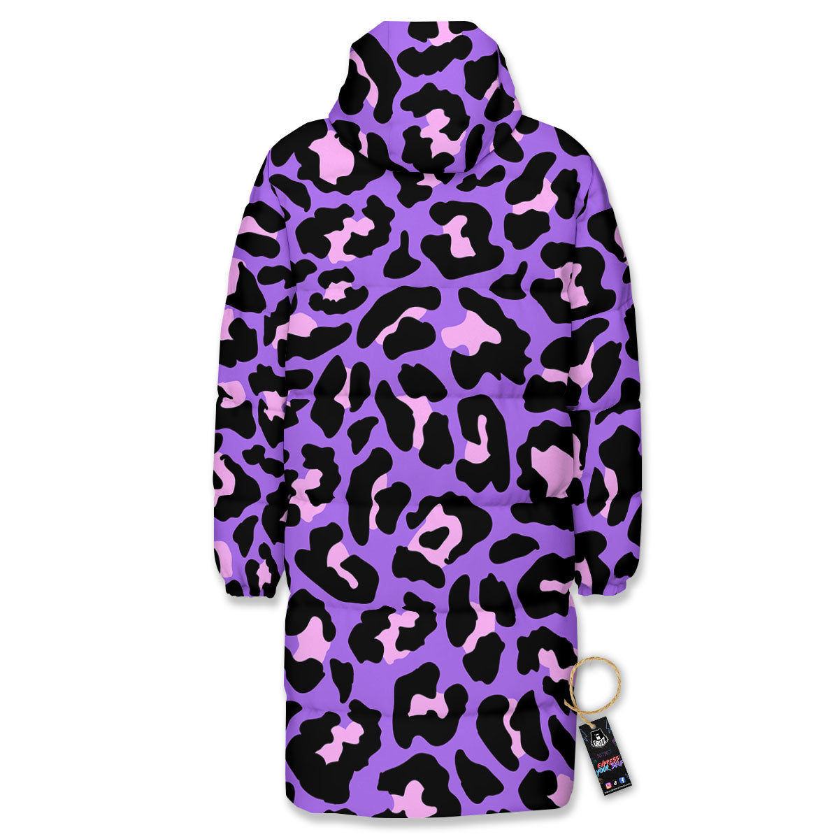 Leopard Pink And Purple Print Long Down Jacket-grizzshop