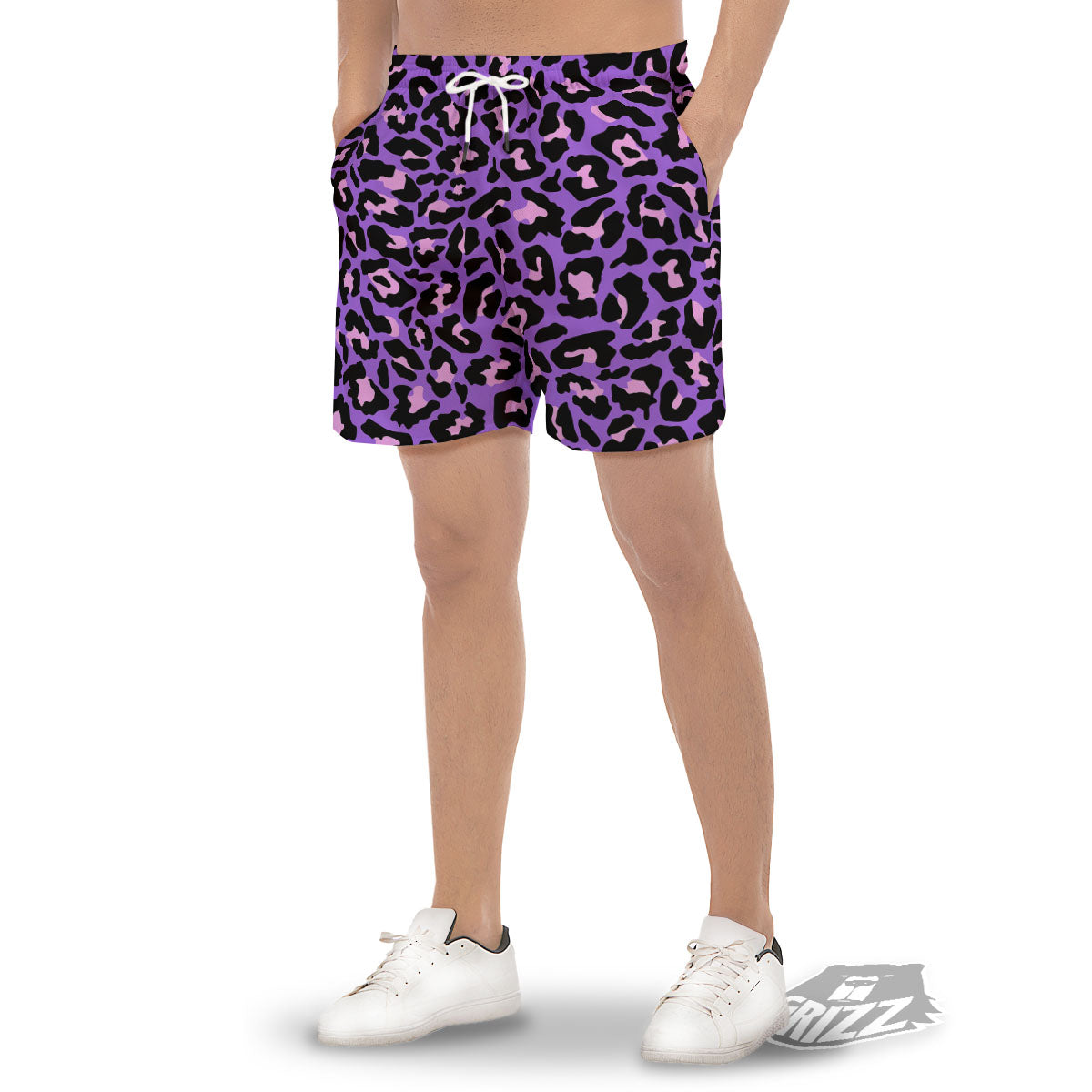 Leopard Pink And Purple Print Men's Gym Shorts-grizzshop