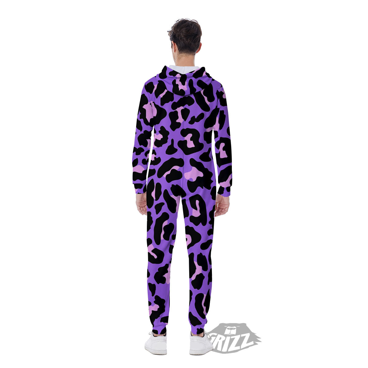 Leopard Pink And Purple Print Men's Jumpsuit-grizzshop