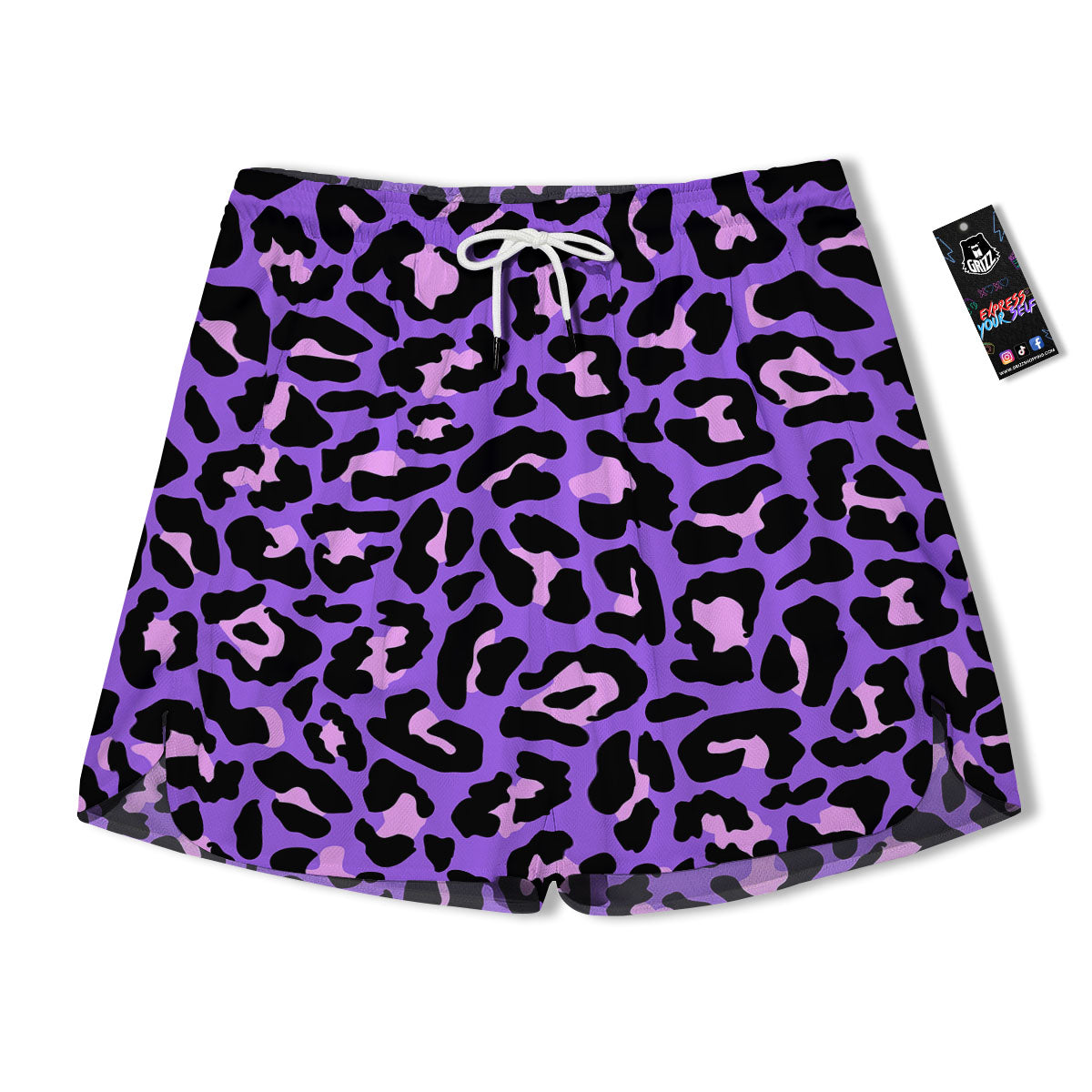 Leopard Pink And Purple Print Men's Running Shorts-grizzshop