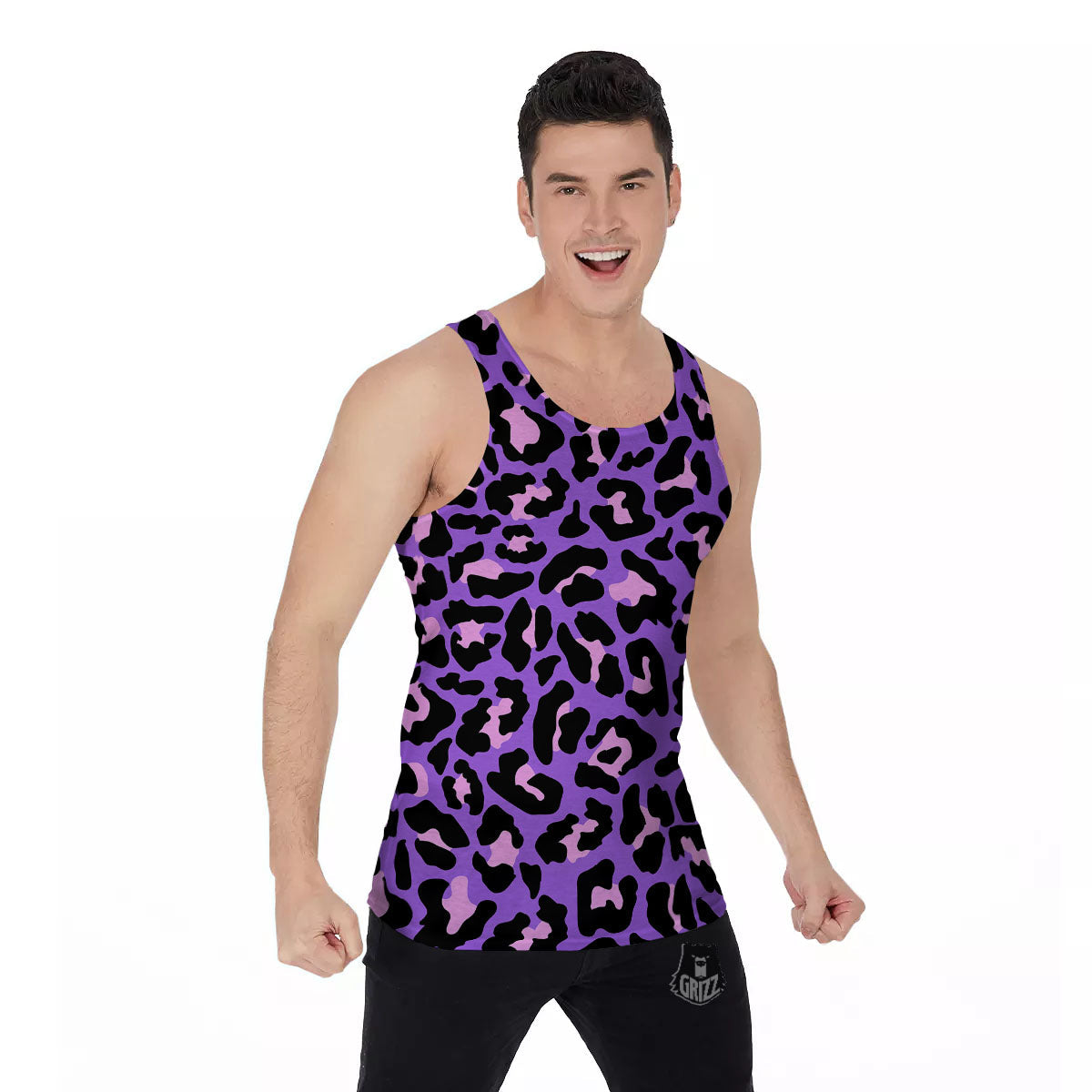 Leopard Pink And Purple Print Men's Tank Top-grizzshop