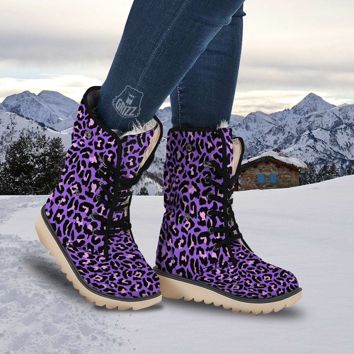 Leopard Pink And Purple Print Snow Boots-grizzshop