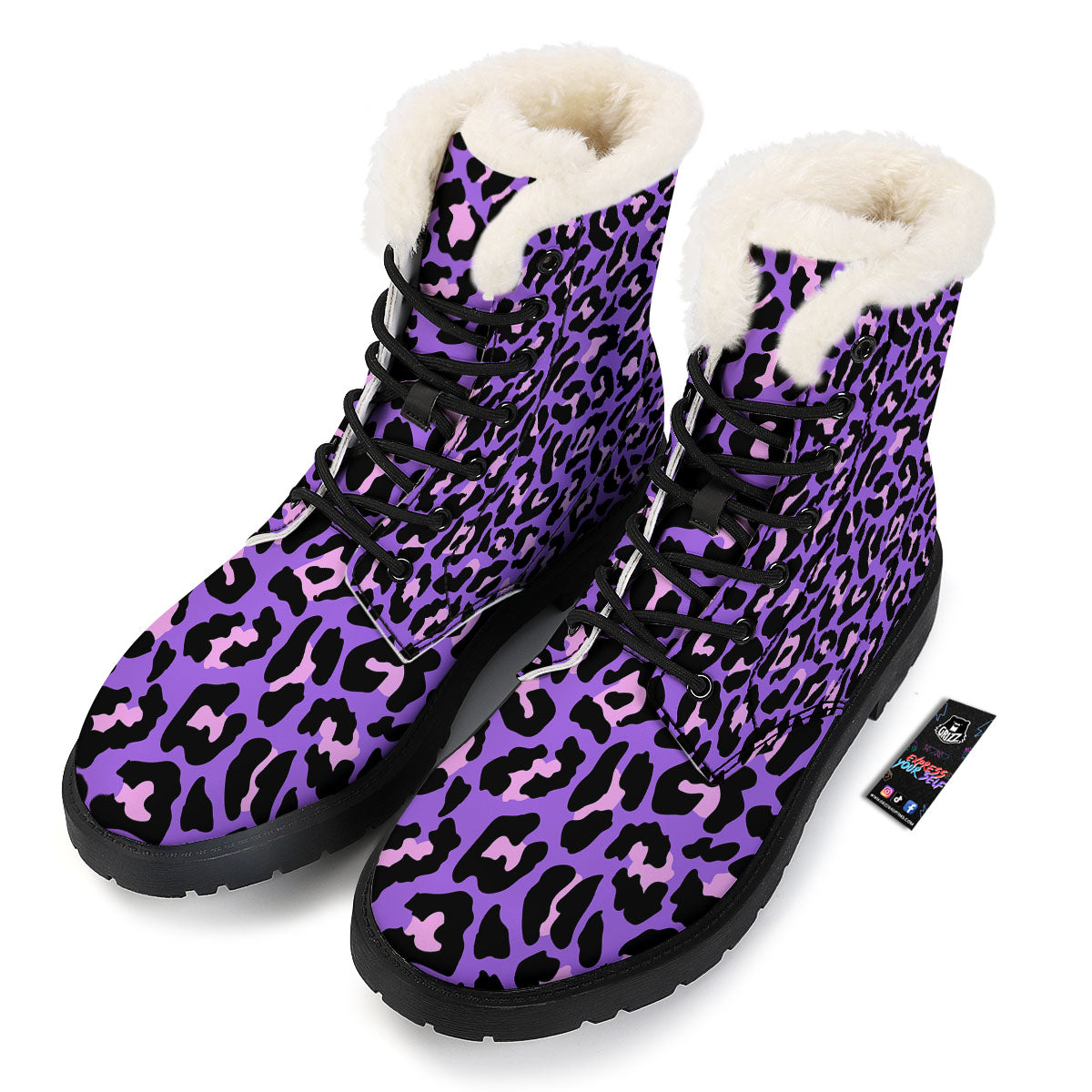 Leopard Pink And Purple Print Winter Boots-grizzshop