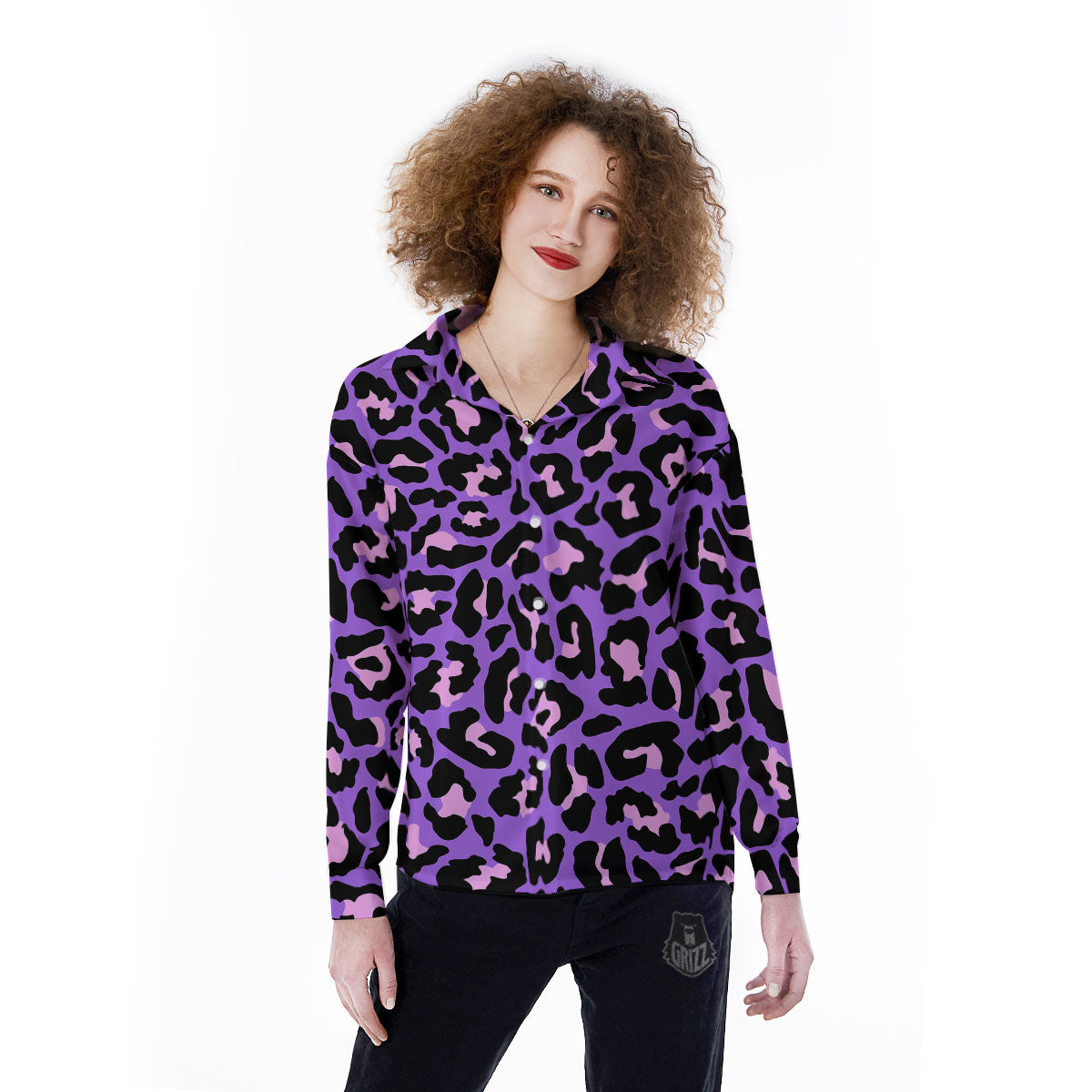 Leopard Pink And Purple Print Women's Long Sleeve Shirts-grizzshop