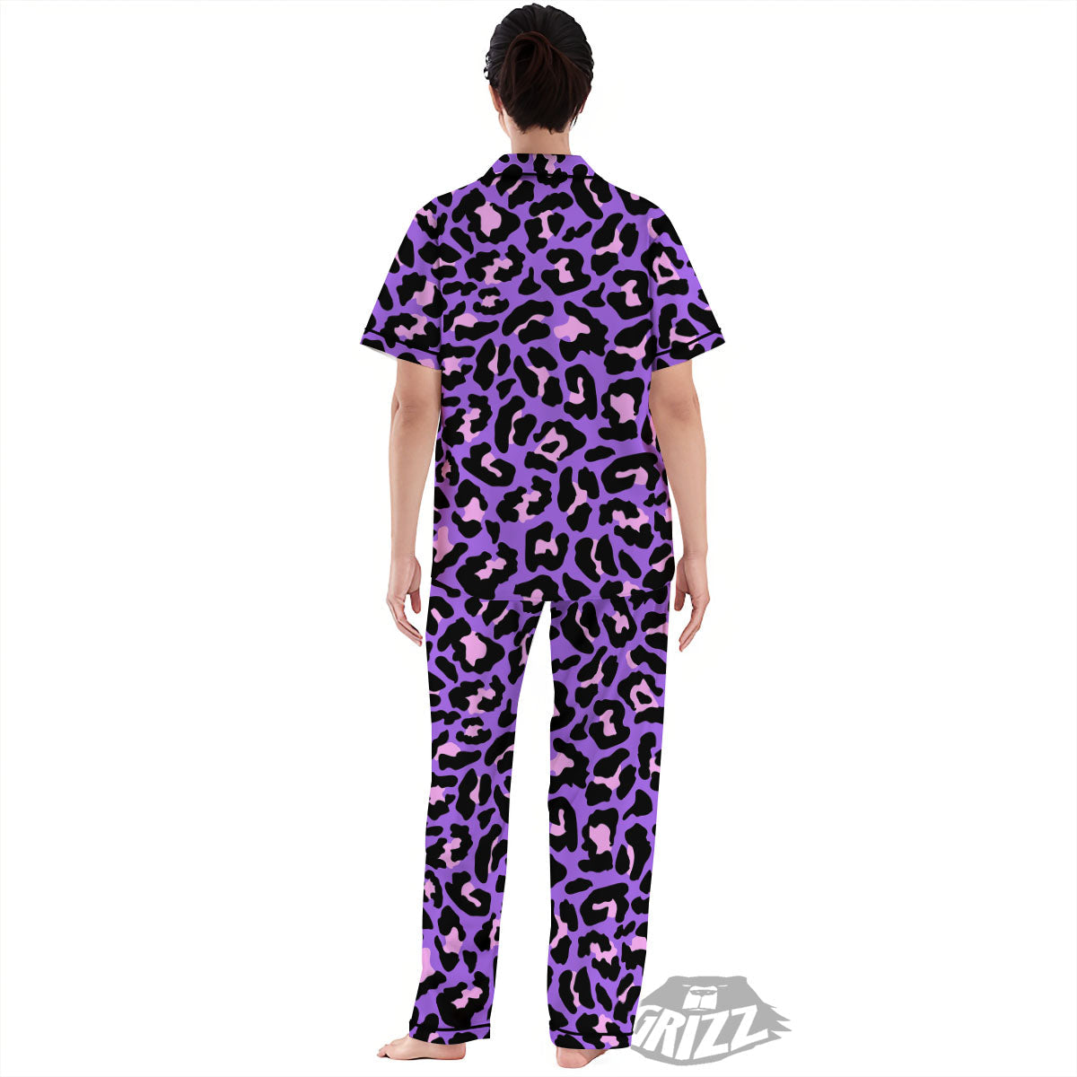 Leopard Pink And Purple Print Women's Pajamas Set-grizzshop
