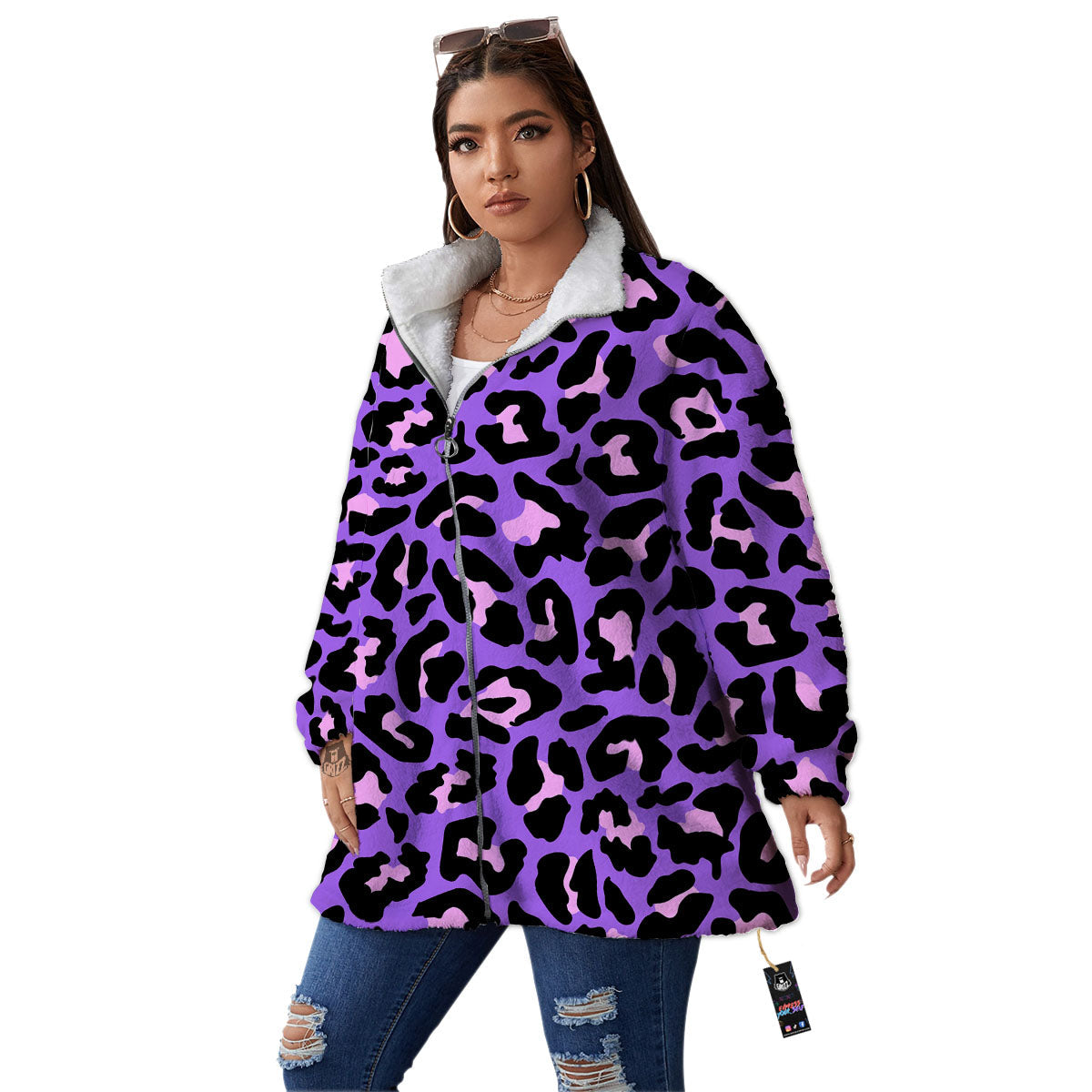 Leopard Pink And Purple Print Women's Sherpa Jacket-grizzshop