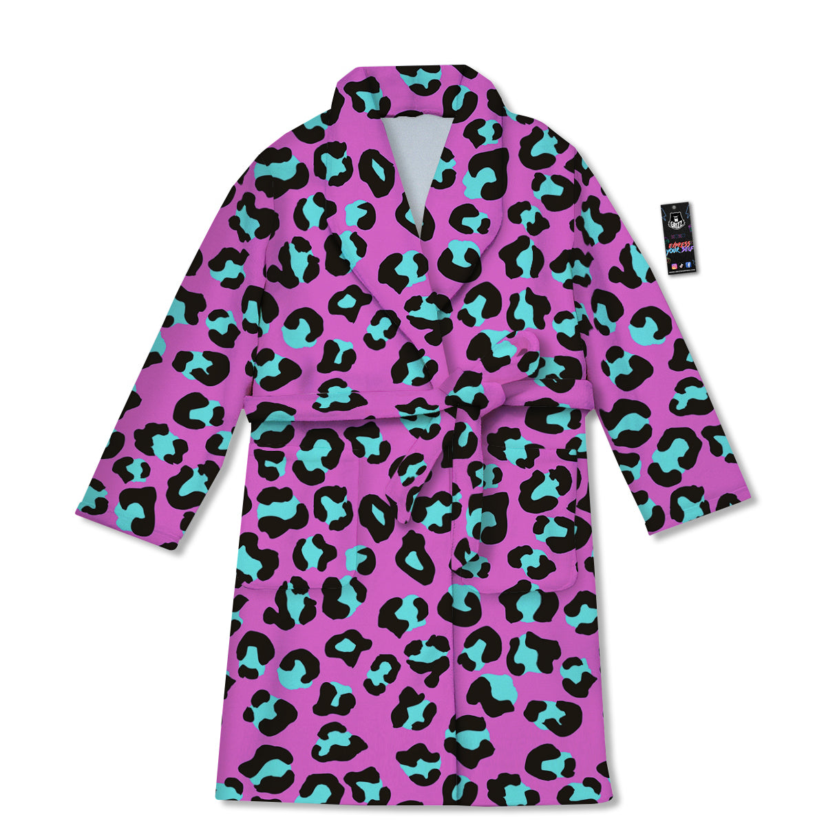 Leopard Pink And Turquoise Print Pattern Bathrobe-grizzshop