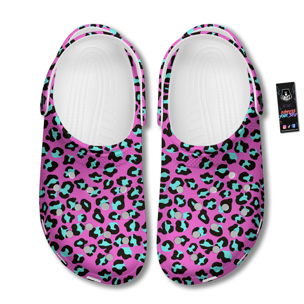 Leopard Pink And Turquoise Print Pattern Clog-grizzshop
