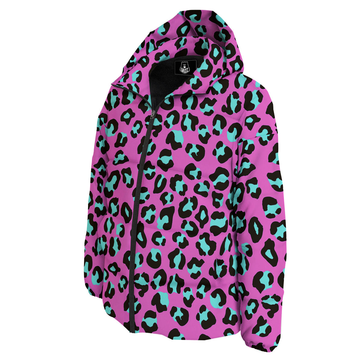 Leopard Pink And Turquoise Print Pattern Down Jacket-grizzshop