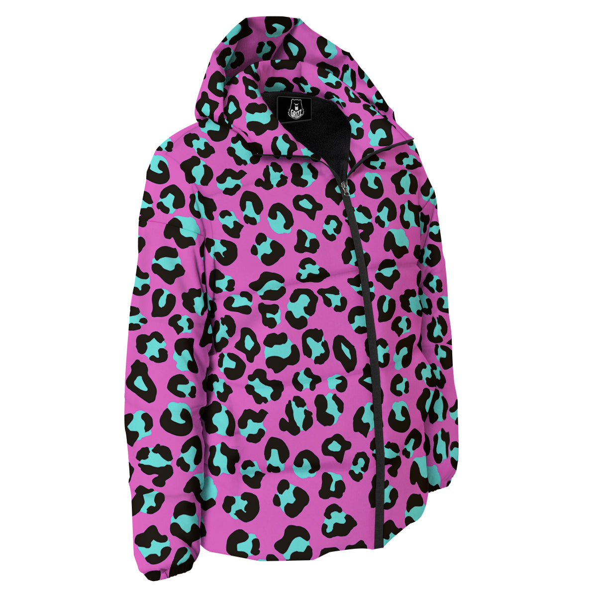 Leopard Pink And Turquoise Print Pattern Down Jacket-grizzshop