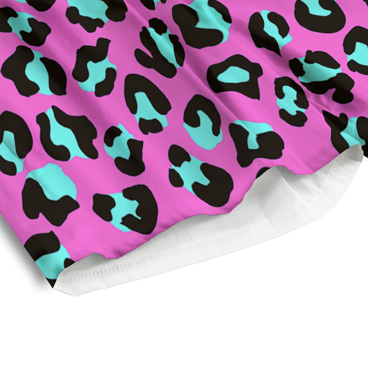 Leopard Pink And Turquoise Print Pattern Men's Athletic Shorts
