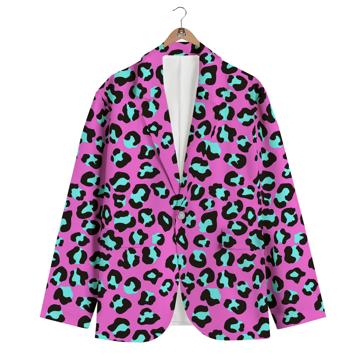 Leopard Pink And Turquoise Print Pattern Men's Blazer-grizzshop