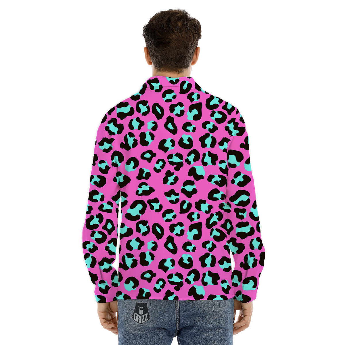 Leopard Pink And Turquoise Print Pattern Men's Dress Shirts-grizzshop