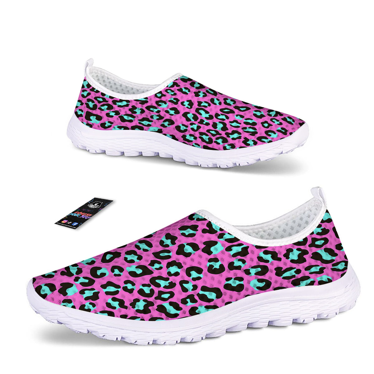 Leopard Pink And Turquoise Print Pattern Nurse Shoes-grizzshop