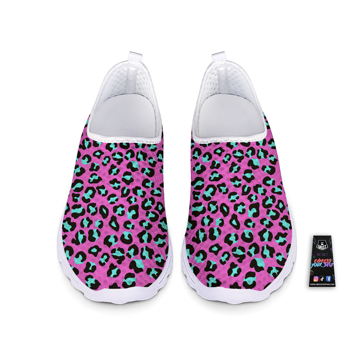 Leopard Pink And Turquoise Print Pattern Nurse Shoes-grizzshop