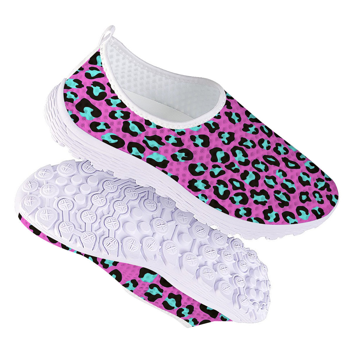 Leopard Pink And Turquoise Print Pattern Nurse Shoes-grizzshop