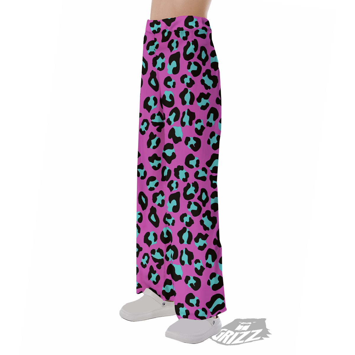 Leopard Pink And Turquoise Print Pattern Pajama Pants-grizzshop