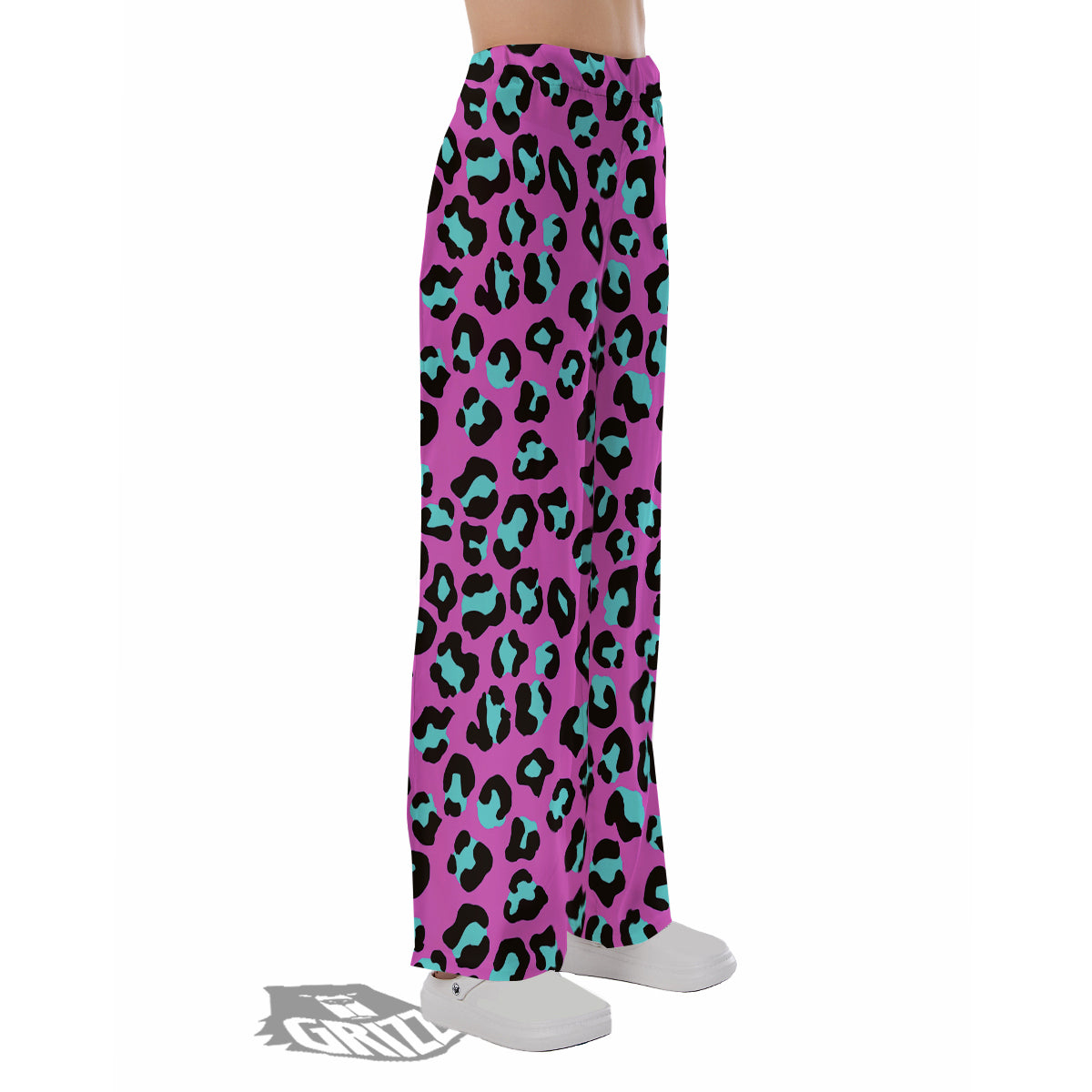 Leopard Pink And Turquoise Print Pattern Pajama Pants-grizzshop